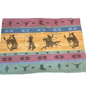 Vintage western flannel pillowcase with cowboys
